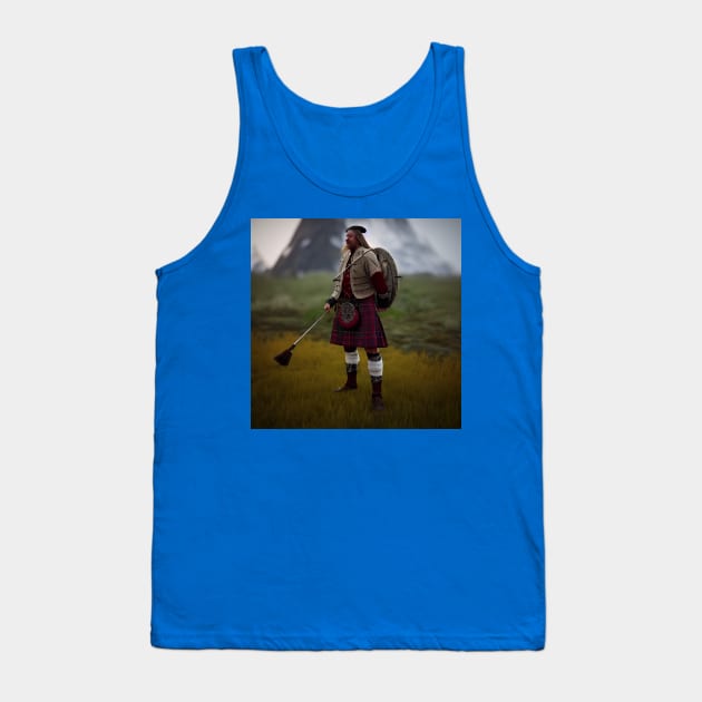 Scottish Highlander in Clan Tartan Tank Top by Grassroots Green